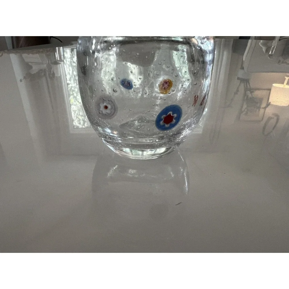 Crate & Barrel Millefiori Votive Candle Holder Blown‎ Bubble Glass Zazz 2.5